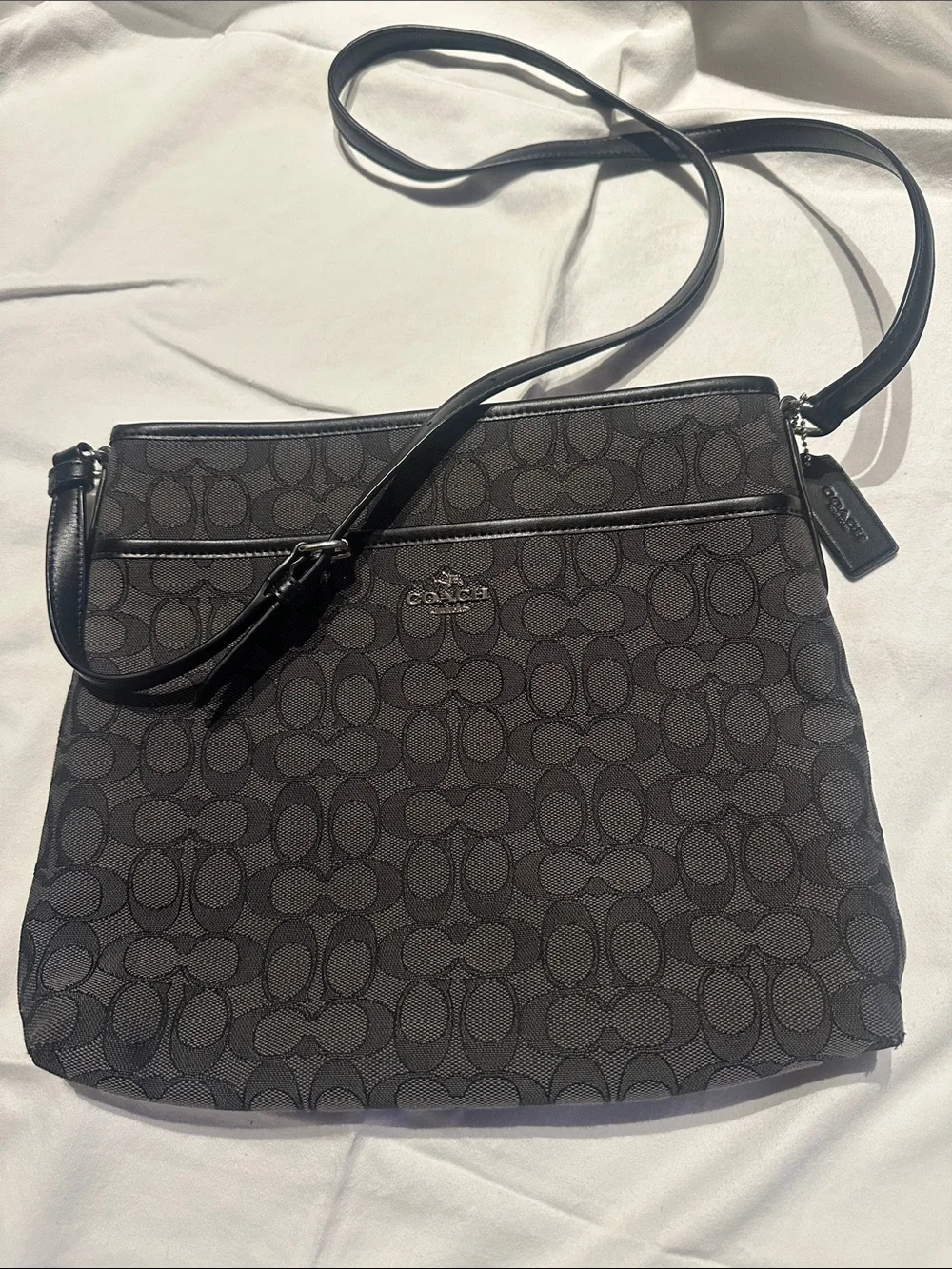 Coach Black Signature Crossbody with Leather Trim